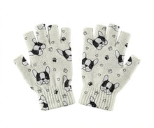 Load image into Gallery viewer, Boston Terrier Face Touch Screen Gloves-Accessories-Accessories,Boston Terrier,Dog Dad Gifts,Dog Mom Gifts,Gloves-White-Fingerless Gloves-4