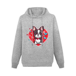 Boston Terrier Girl Love Women's Cotton Fleece Hoodie Sweatshirt-Apparel-Apparel, Boston Terrier, Hoodie, Sweatshirt-Gray-XS-1