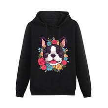 Load image into Gallery viewer, Boston Terrier in Bloom Women&#39;s Cotton Fleece Hoodie Sweatshirt-Apparel-Apparel, Boston Terrier, Hoodie, Sweatshirt-Black-XS-2