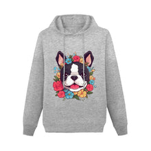 Load image into Gallery viewer, Boston Terrier in Bloom Women&#39;s Cotton Fleece Hoodie Sweatshirt-Apparel-Apparel, Boston Terrier, Hoodie, Sweatshirt-Gray-XS-3