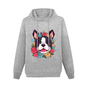 Boston Terrier in Bloom Women's Cotton Fleece Hoodie Sweatshirt-Apparel-Apparel, Boston Terrier, Hoodie, Sweatshirt-Gray-XS-3