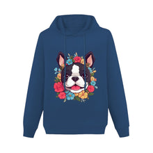 Load image into Gallery viewer, Boston Terrier in Bloom Women&#39;s Cotton Fleece Hoodie Sweatshirt-Apparel-Apparel, Boston Terrier, Hoodie, Sweatshirt-Navy Blue-XS-4