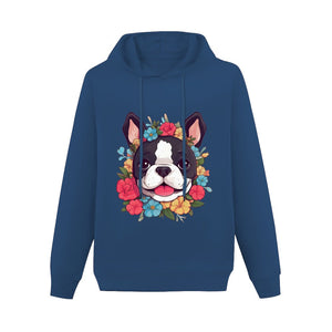 Boston Terrier in Bloom Women's Cotton Fleece Hoodie Sweatshirt-Apparel-Apparel, Boston Terrier, Hoodie, Sweatshirt-Navy Blue-XS-4