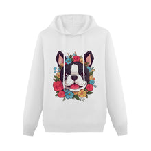 Load image into Gallery viewer, Boston Terrier in Bloom Women&#39;s Cotton Fleece Hoodie Sweatshirt-Apparel-Apparel, Boston Terrier, Hoodie, Sweatshirt-White-XS-1