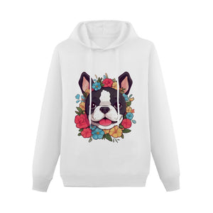 Boston Terrier in Bloom Women's Cotton Fleece Hoodie Sweatshirt-Apparel-Apparel, Boston Terrier, Hoodie, Sweatshirt-White-XS-1