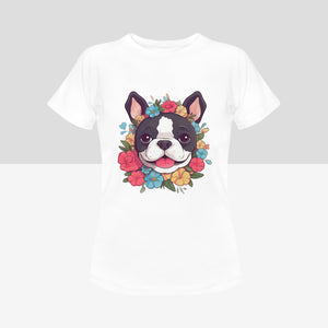 Boston Terrier in Bloom Women's Cotton T-Shirts - 4 Colors-Apparel-Apparel, Boston Terrier, Shirt, T Shirt-5