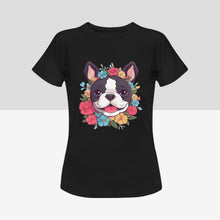 Load image into Gallery viewer, Boston Terrier in Bloom Women&#39;s Cotton T-Shirts - 4 Colors-Apparel-Apparel, Boston Terrier, Shirt, T Shirt-6