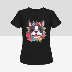 Boston Terrier in Bloom Women's Cotton T-Shirts - 4 Colors-Apparel-Apparel, Boston Terrier, Shirt, T Shirt-6