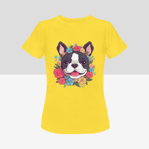 Boston Terrier in Bloom Women's Cotton T-Shirts - 4 Colors-Apparel-Apparel, Boston Terrier, Shirt, T Shirt-7