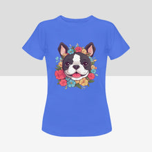 Load image into Gallery viewer, Boston Terrier in Bloom Women&#39;s Cotton T-Shirts - 4 Colors-Apparel-Apparel, Boston Terrier, Shirt, T Shirt-8
