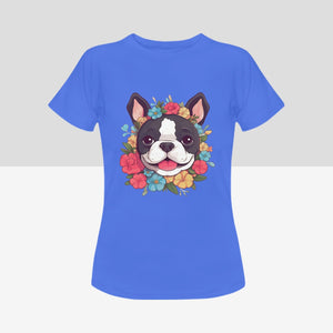 Boston Terrier in Bloom Women's Cotton T-Shirts - 4 Colors-Apparel-Apparel, Boston Terrier, Shirt, T Shirt-8