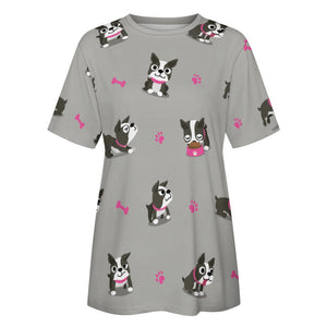 Boston Terrier Love All Over Print Women's Cotton T-Shirt - 4 Colors-Apparel-Apparel, Boston Terrier, Shirt, T Shirt-14