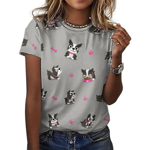 Boston Terrier Love All Over Print Women's Cotton T-Shirt - 4 Colors-Apparel-Apparel, Boston Terrier, Shirt, T Shirt-10