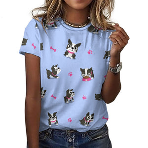 Boston Terrier Love All Over Print Women's Cotton T-Shirt - 4 Colors-Apparel-Apparel, Boston Terrier, Shirt, T Shirt-2