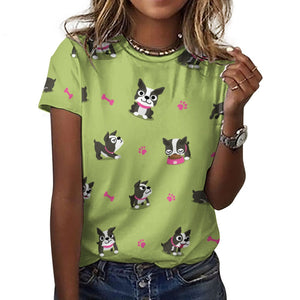 Boston Terrier Love All Over Print Women's Cotton T-Shirt - 4 Colors-Apparel-Apparel, Boston Terrier, Shirt, T Shirt-16