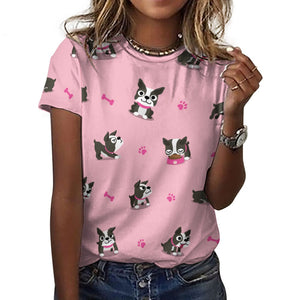 Boston Terrier Love All Over Print Women's Cotton T-Shirt - 4 Colors-Apparel-Apparel, Boston Terrier, Shirt, T Shirt-11