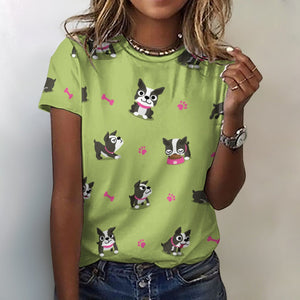 Boston Terrier Love All Over Print Women's Cotton T-Shirt - 4 Colors-Apparel-Apparel, Boston Terrier, Shirt, T Shirt-2XS-DarkKhaki-5