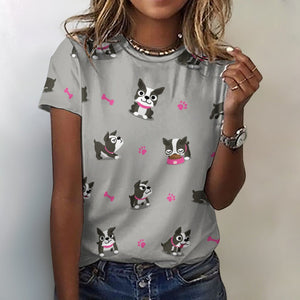 Boston Terrier Love All Over Print Women's Cotton T-Shirt - 4 Colors-Apparel-Apparel, Boston Terrier, Shirt, T Shirt-2XS-DarkGray-9