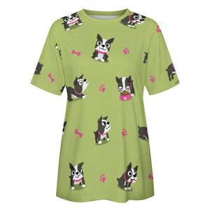 Boston Terrier Love All Over Print Women's Cotton T-Shirt - 4 Colors-Apparel-Apparel, Boston Terrier, Shirt, T Shirt-6