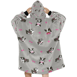 Boston Terrier Love Blanket Hoodie for Women-Apparel-Apparel, Blankets-3