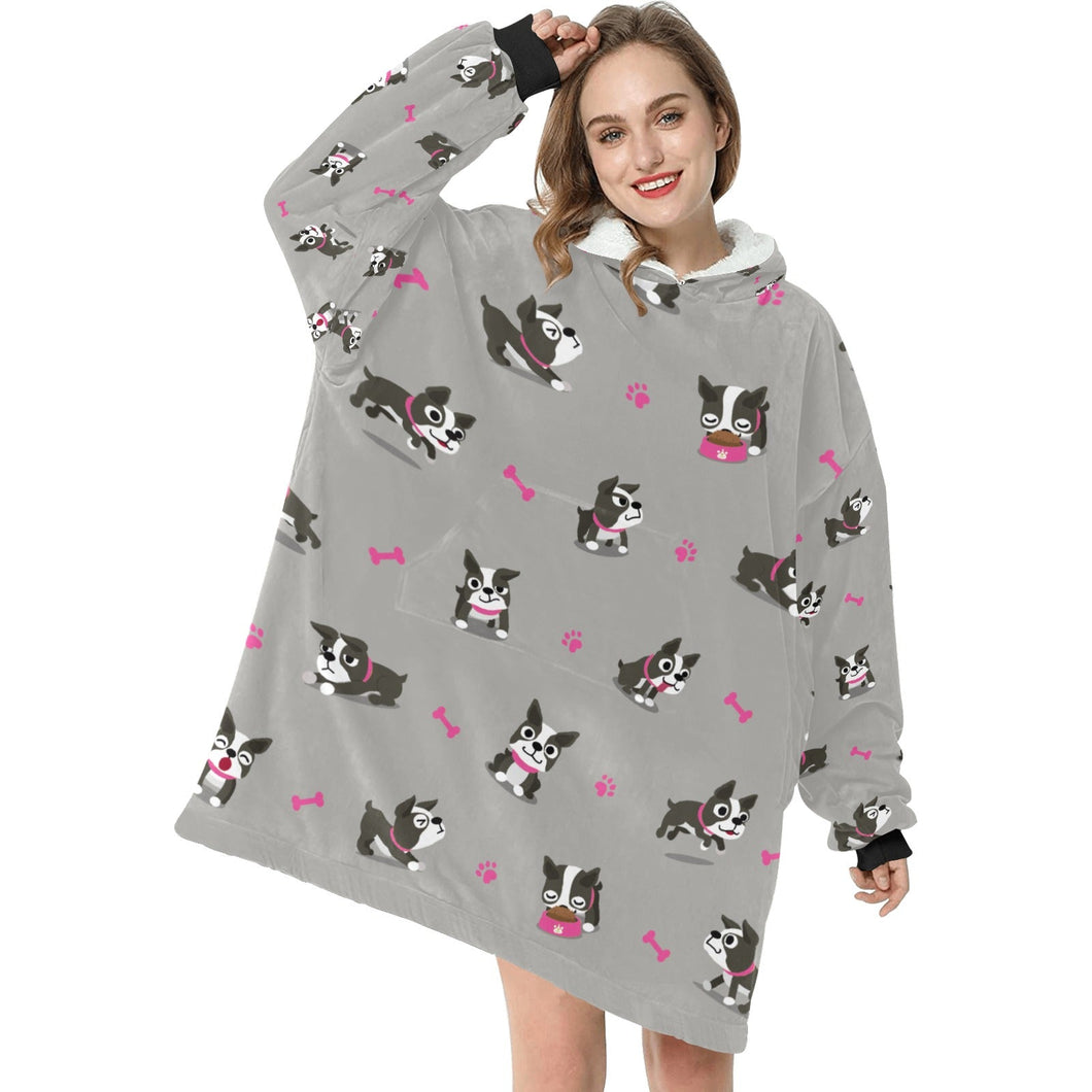 Boston Terrier Love Blanket Hoodie for Women-Apparel-Apparel, Blankets-4