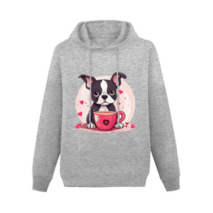 Boston Terrier Love Brew Women's Cotton Fleece Hoodie Sweatshirt-Apparel-Apparel, Boston Terrier, Hoodie, Sweatshirt-Gray-XS-3