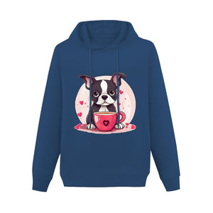 Boston Terrier Love Brew Women's Cotton Fleece Hoodie Sweatshirt-Apparel-Apparel, Boston Terrier, Hoodie, Sweatshirt-Navy Blue-XS-4