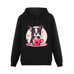 Boston Terrier Love Brew Women's Cotton Fleece Hoodie Sweatshirt-Apparel-Apparel, Boston Terrier, Hoodie, Sweatshirt-Black-XS-1