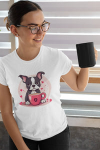 Boston Terrier Love Brew Women's Cotton T-Shirts - 5 Colors-Apparel-Apparel, Boston Terrier, Shirt, T Shirt-White-Small-2