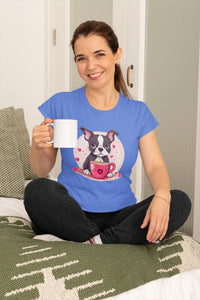 Boston Terrier Love Brew Women's Cotton T-Shirts - 5 Colors-Apparel-Apparel, Boston Terrier, Shirt, T Shirt-Blue-Small-3
