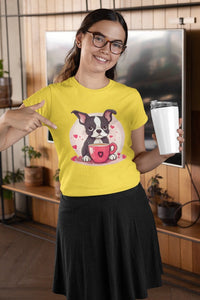 Boston Terrier Love Brew Women's Cotton T-Shirts - 5 Colors-Apparel-Apparel, Boston Terrier, Shirt, T Shirt-Yellow-Small-4
