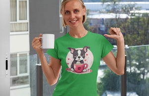 Boston Terrier Love Brew Women's Cotton T-Shirts - 5 Colors-Apparel-Apparel, Boston Terrier, Shirt, T Shirt-Green-Small-5