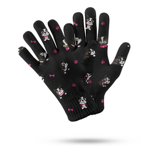 Boston Terrier Love Touch Screen Gloves - 4 Colors-Accessories-Accessories, Boston Terrier, Dog Dad Gifts, Dog Mom Gifts, Gloves-Black-Pink Highlights-7