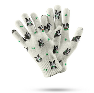 Boston Terrier Love Touch Screen Gloves - 4 Colors-Accessories-Accessories, Boston Terrier, Dog Dad Gifts, Dog Mom Gifts, Gloves-White-Green Highlights-6