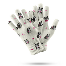 Load image into Gallery viewer, Boston Terrier Love Touch Screen Gloves - 4 Colors-Accessories-Accessories, Boston Terrier, Dog Dad Gifts, Dog Mom Gifts, Gloves-White-Pink Highlights-5