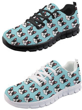 Load image into Gallery viewer, Image of two Boston Terrier sneakers in blue with black shoes and blue with white shoes Boston Terrier design