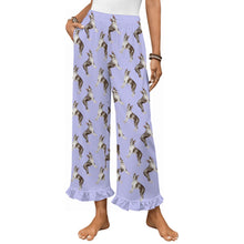 Load image into Gallery viewer, Boston Terrier Pajama Pants for Women - Ruffle Hem Design - Watercolor Elegance Boston Terriers-Pajamas-Apparel,Boston Terrier,Dog Mom Gifts,Pajamas-Lavender-S-1
