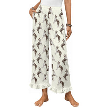 Load image into Gallery viewer, Boston Terrier Pajama Pants for Women - Ruffle Hem Design - Watercolor Elegance Boston Terriers-Pajamas-Apparel,Boston Terrier,Dog Mom Gifts,Pajamas-White-S-2