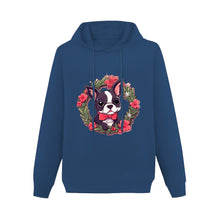 Load image into Gallery viewer, Boston Terrier Pink Flowers Christmas Women&#39;s Cotton Fleece Hoodie Sweatshirt-Apparel-Apparel, Boston Terrier, Christmas, Hoodie, Sweatshirt-Navy Blue-XS-4