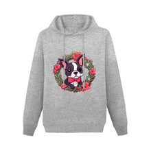 Load image into Gallery viewer, Boston Terrier Pink Flowers Christmas Women&#39;s Cotton Fleece Hoodie Sweatshirt-Apparel-Apparel, Boston Terrier, Christmas, Hoodie, Sweatshirt-Gray-XS-1