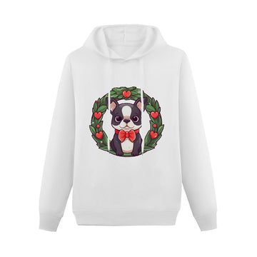 Boston Terrier Red Hearts Christmas Women's Cotton Fleece Hoodie Sweatshirt-Apparel-Apparel, Boston Terrier, Christmas, Hoodie, Sweatshirt-White-XS-2