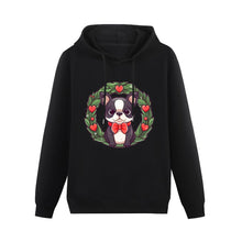Load image into Gallery viewer, Boston Terrier Red Hearts Christmas Women&#39;s Cotton Fleece Hoodie Sweatshirt-Apparel-Apparel, Boston Terrier, Christmas, Hoodie, Sweatshirt-Black-XS-3