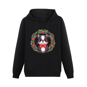 Boston Terrier Red Hearts Christmas Women's Cotton Fleece Hoodie Sweatshirt-Apparel-Apparel, Boston Terrier, Christmas, Hoodie, Sweatshirt-Black-XS-3