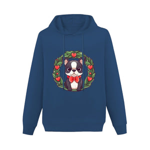 Boston Terrier Red Hearts Christmas Women's Cotton Fleece Hoodie Sweatshirt-Apparel-Apparel, Boston Terrier, Christmas, Hoodie, Sweatshirt-Navy Blue-XS-4