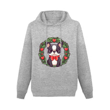Load image into Gallery viewer, Boston Terrier Red Hearts Christmas Women&#39;s Cotton Fleece Hoodie Sweatshirt-Apparel-Apparel, Boston Terrier, Christmas, Hoodie, Sweatshirt-Gray-XS-1