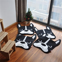 Load image into Gallery viewer, Image of four Boston Terrier floor rugs lying on the floor, shaped like cute Boston Terrier faces