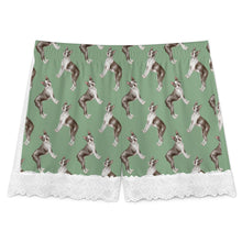 Load image into Gallery viewer, Boston Terrier Shorts for Women - Lace Trim Design - Watercolor Elegance Boston Terriers-Pajamas-Apparel,Boston Terrier,Dog Mom Gifts,Pajamas-16