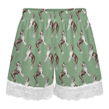 Load image into Gallery viewer, Boston Terrier Shorts for Women - Lace Trim Design - Watercolor Elegance Boston Terriers-Pajamas-Apparel,Boston Terrier,Dog Mom Gifts,Pajamas-17