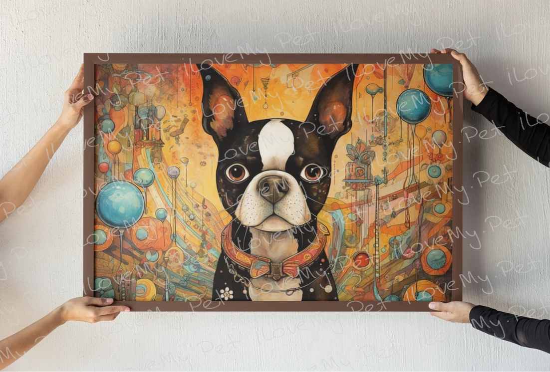 Boston Terrier Timekeeper Wall Art Poster-Art-Boston Terrier, Dog Art, Home Decor, Poster-Light Canvas-Tiny - 8x10"-1