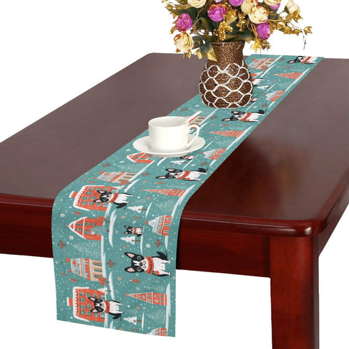 Boston Terrier Winter Wonderland Christmas Decoration Table Runner-Home Decor-Boston Terrier, Christmas, Home Decor-White1-ONE SIZE-2